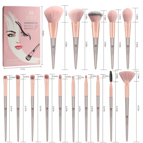 HEYMKGO Make-Up-Pinsel, 15 Stück, Make-Up-Pinsel Mit Grünem Konischem Griff, Aus Hochwertigem Synthetikmaterial, Professionelle Make-Up-Pinsel Mit Kordelzug, Tasche Aus Flanell (Rosa) - Image 6