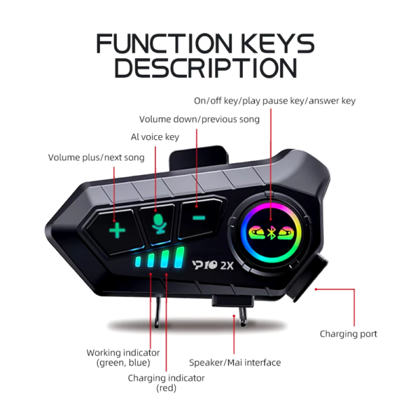 1/2X Music Interphone Bluetooth 5.3 Motorcycle Helmet Intercom Headset Waterproof 300M Intercomunicador Speaker Earphone - Image 6