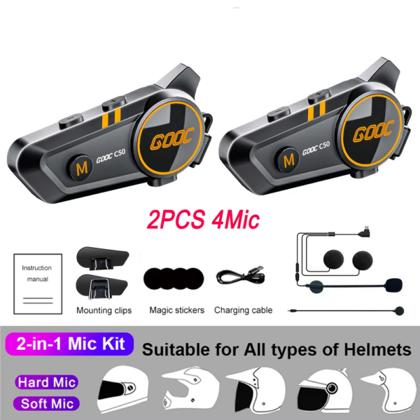 1/2X Music Interphone Bluetooth 5.3 Motorcycle Helmet Intercom Headset Waterproof 300M Intercomunicador Speaker Earphone - Image 9