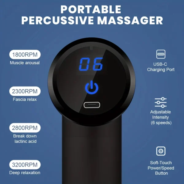 Mini Portable Fascia Massage Gun Electric Percussion Pistol Massager Body Relaxation LED Touch Screen 4Massage Head Holiday Gift 6