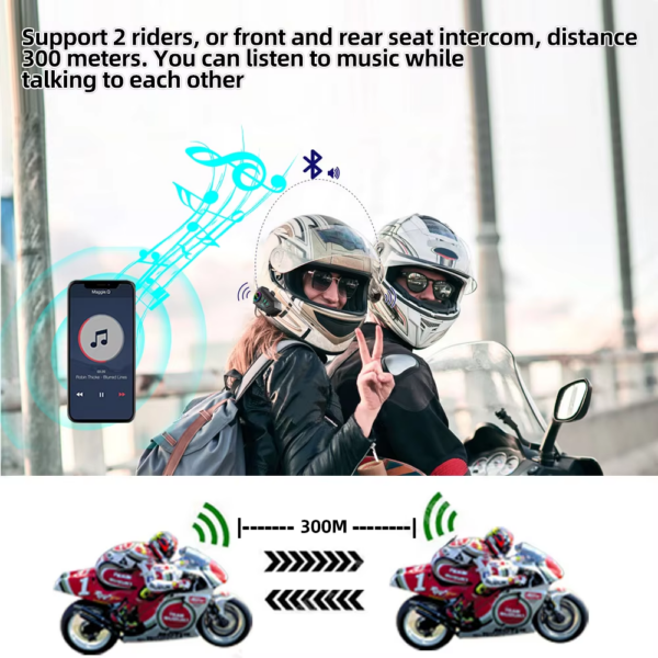 1/2X Music Interphone Bluetooth 5.3 Motorcycle Helmet Intercom Headset Waterproof 300M Intercomunicador Speaker Earphone - Image 4
