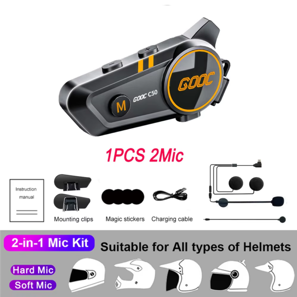 1/2X Music Interphone Bluetooth 5.3 Motorcycle Helmet Intercom Headset Waterproof 300M Intercomunicador Speaker Earphone - Image 10