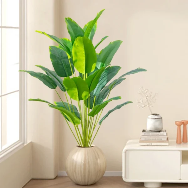 Lifelike Tropical Palm Tree - Large Artificial Banana Plant with Real Touch Monstera Leaves for Stunning Home & Garden Decor - Image 6