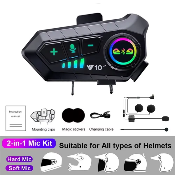 1/2X Music Interphone Bluetooth 5.3 Motorcycle Helmet Intercom Headset Waterproof 300M Intercomunicador Speaker Earphone - Image 8