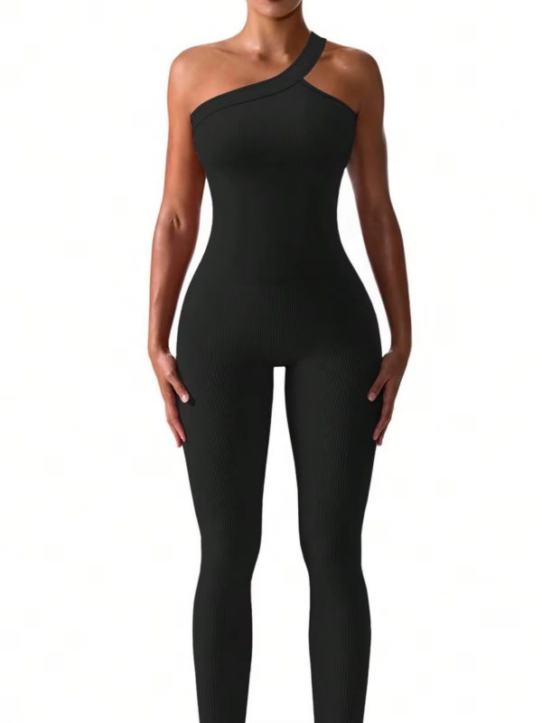 Women Yoga Jumpsuits Workout Ribbed One Shoulder One Piece Sport Jumpsuits - Image 7